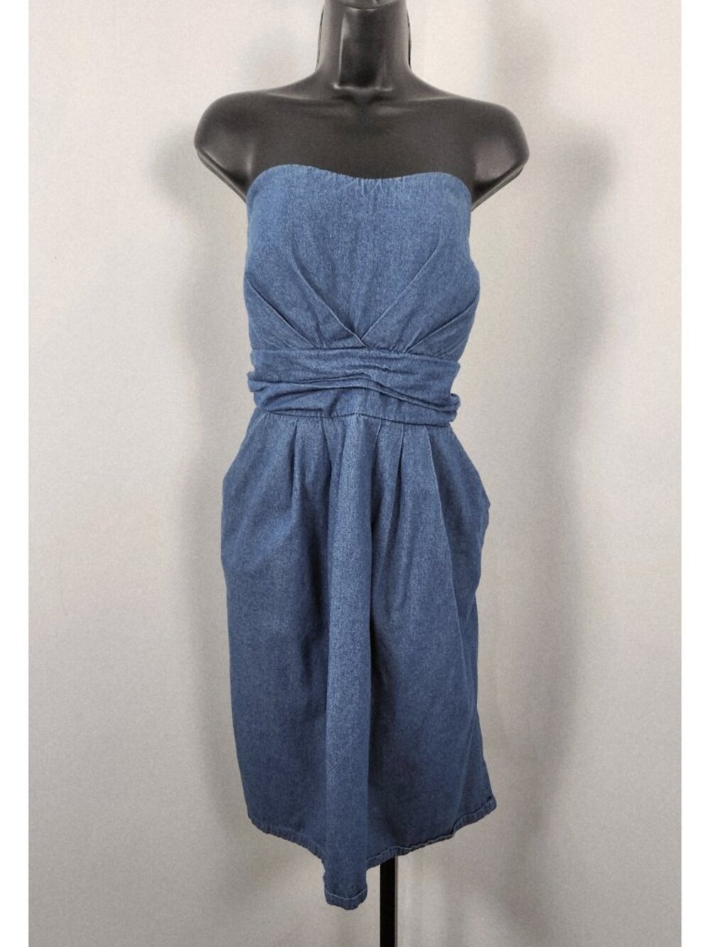 JFW Strapless Dark Blue Denim Midi Dress With Tie Waist -SZ 22